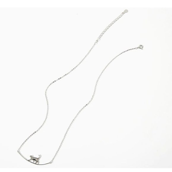 *NEW 925 Sterling Silver Cute Cat Bar Necklace - Picture 8 of 11